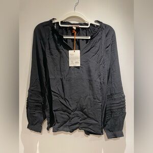 Knox Rose Charcoal Blouse with Lace Accents